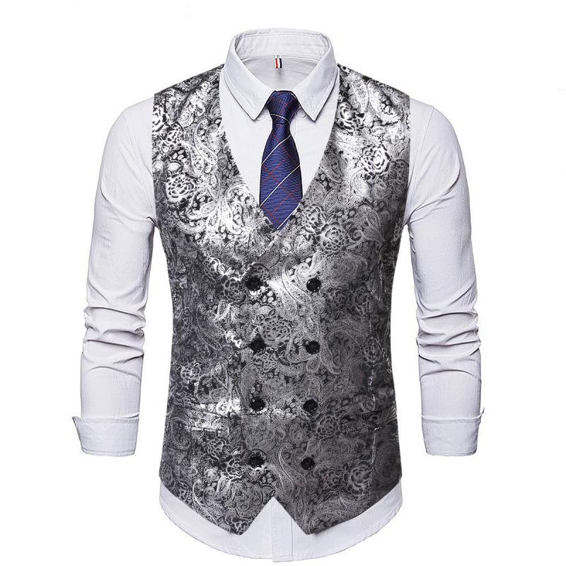 Men's Double Breasted Slim Vest With Print