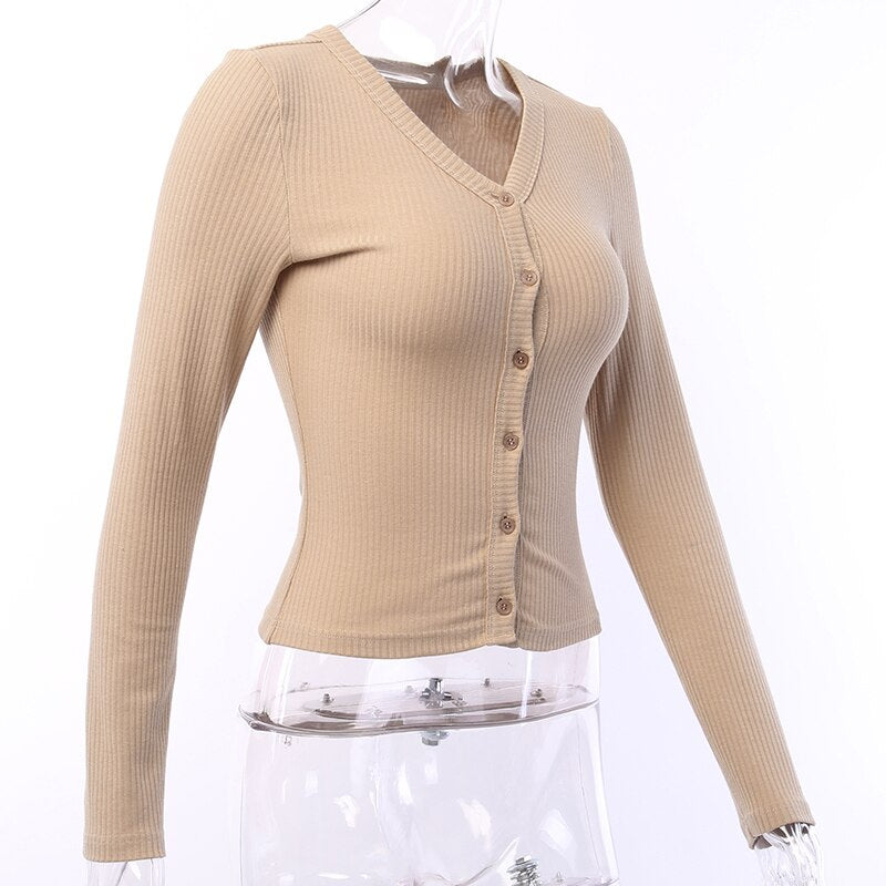 Women's Spring/Autumn Casual Knitted Buttoned Long Sleeve Top