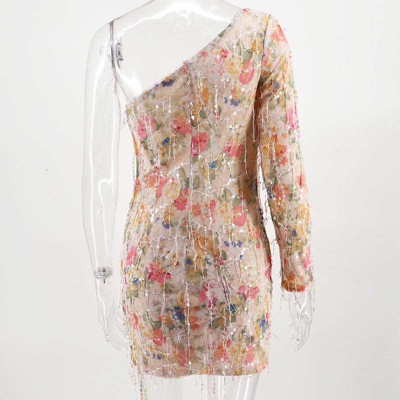 Women's Summer Sheath Sequin Mini Dress With Tassels