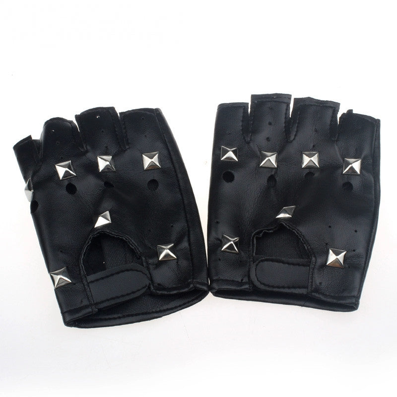Men's Leather Fingerless Gloves With Square Rivets