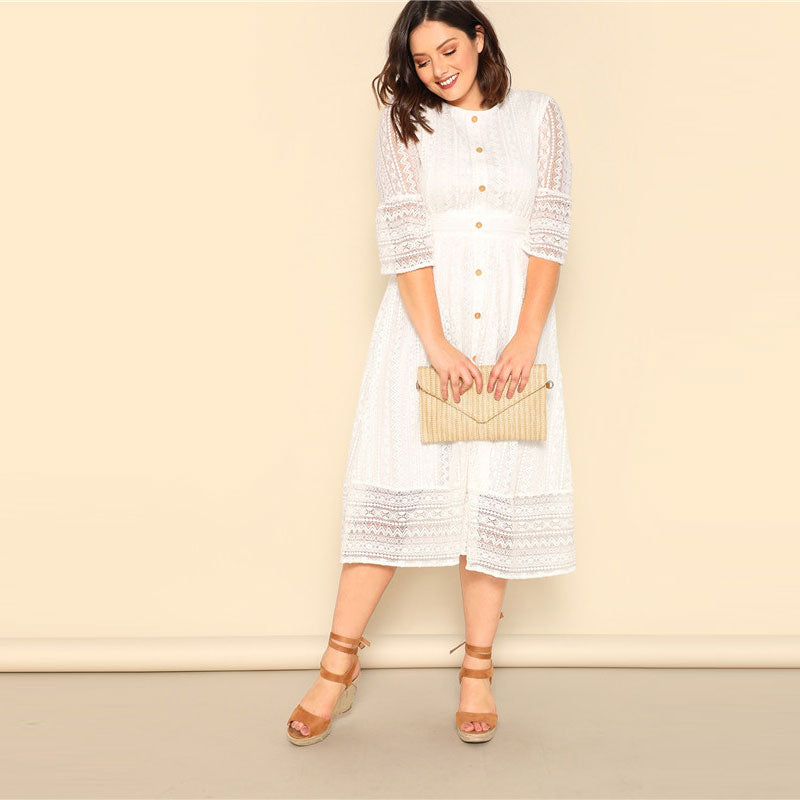 Women's Summer Lace A-Line Long Dress | Plus Size