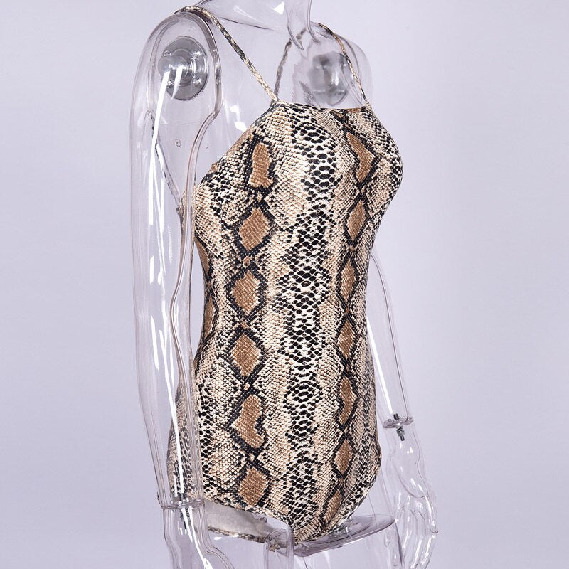 Women's Summer Casual Bodysuit With Snakeskin Print
