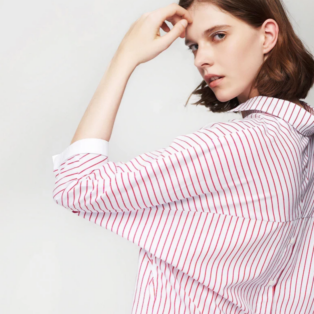 Women's Autumn Cotton V-Neck Striped Shirt
