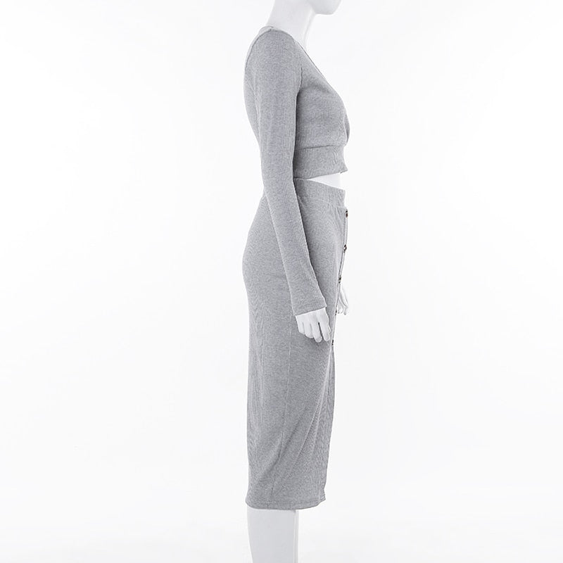 Women's V-Neck Solid Slim Elastic Two-Piece Dress