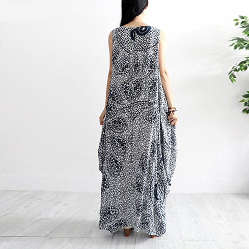 Women's Summer Sleeveless Loose Long Dress With Print