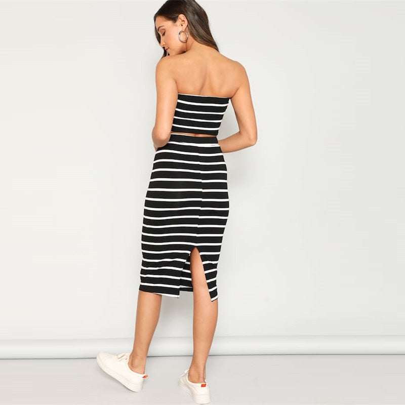 Women's Summer Sleeveless Striped Two-Piece Dress