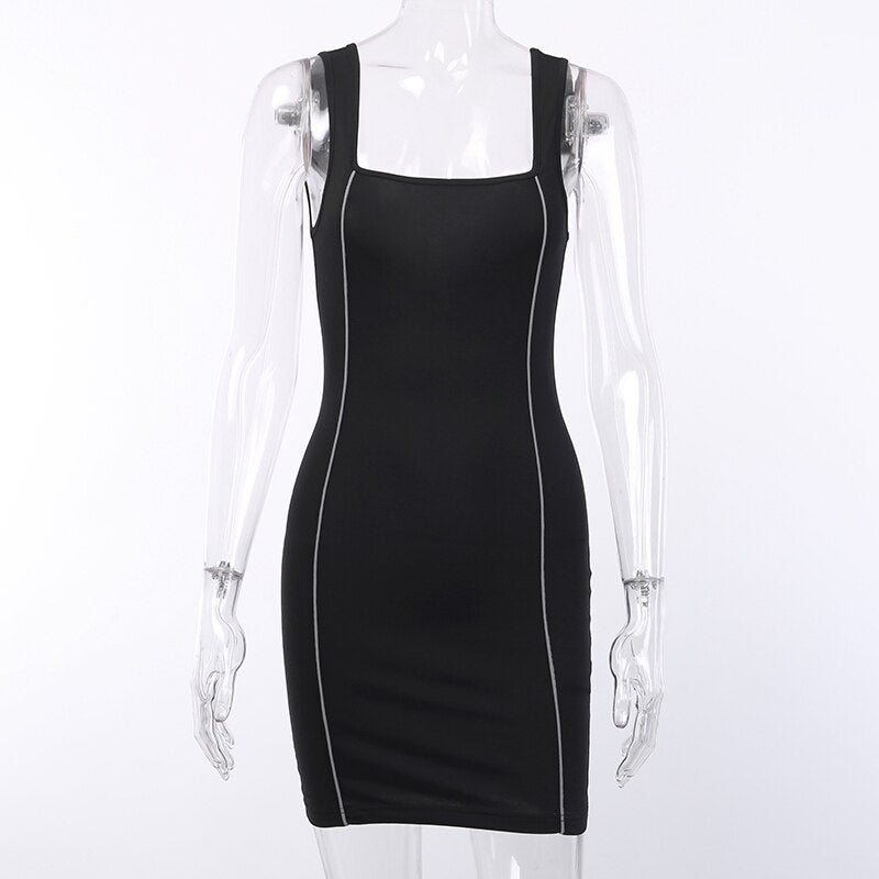 Women's Summer Casual Sleeveless Square Neck Slim Dress