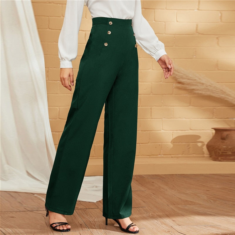 Women's Spring/Summer Polyester High-Waist Pants