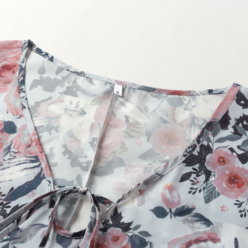 Women's Summer Casual Long-Sleeved Ruffled V-Neck Mini Dress