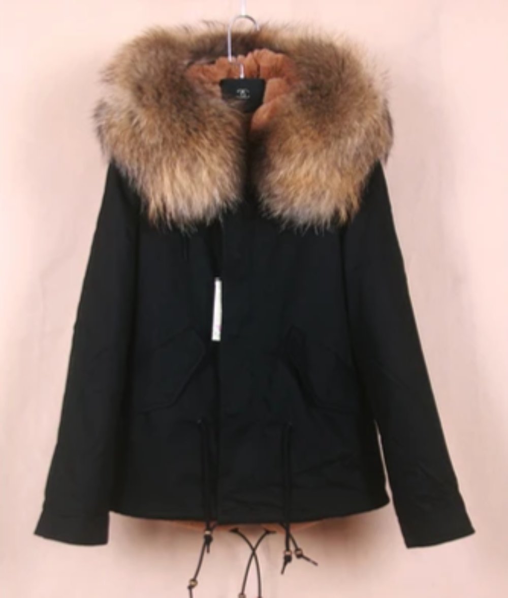 Women's Winter Casual Polyester Slim Short Parka With Raccoon Fur