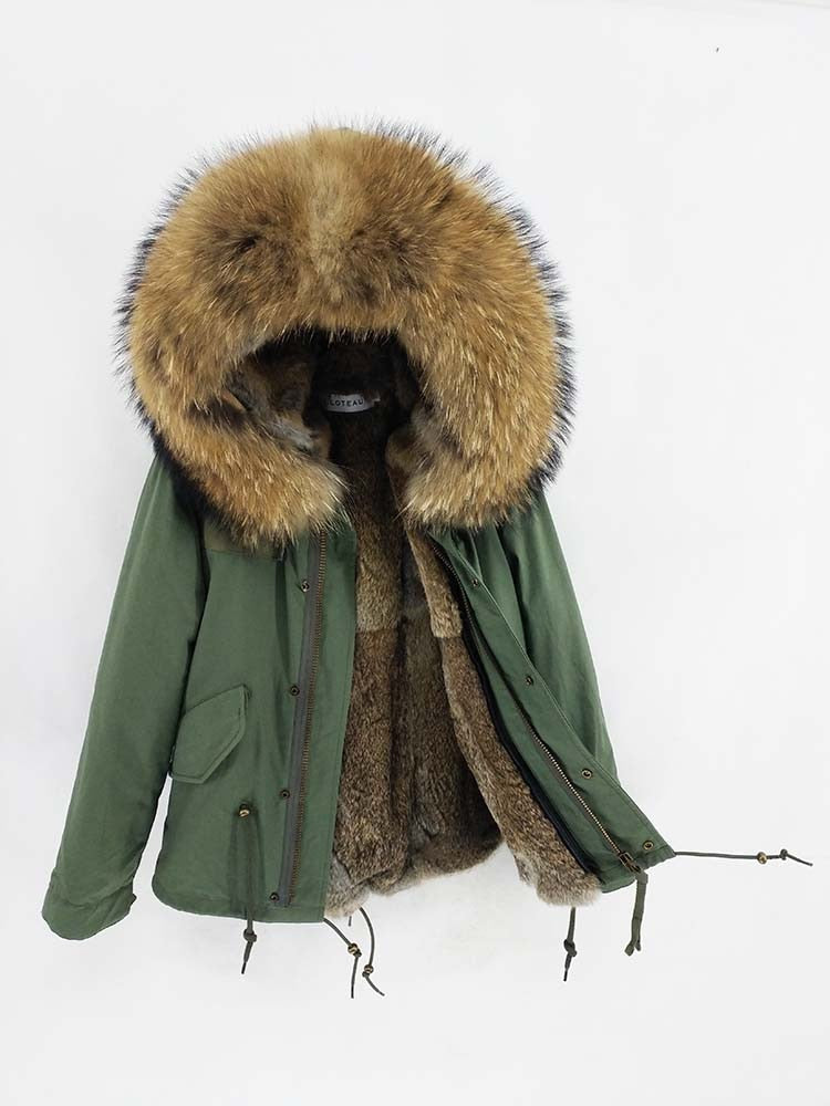 Men's Winter Casual Cotton Parka With Raccoon Fur
