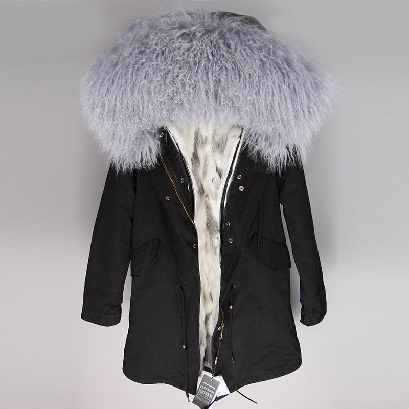 Women's Winter Casual Long Hooded Parka With Sheep Fur