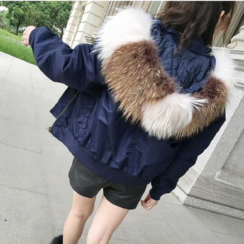 Women's Winter Casual Hooded Polyester Parka With Mink Fur