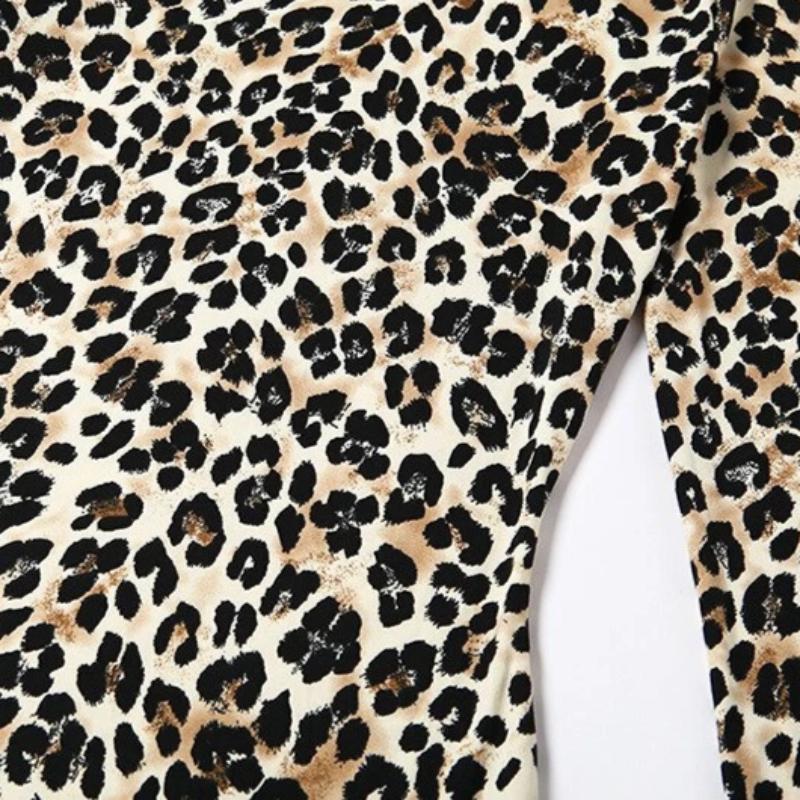 Women's Autumn Elastic Bodycon Dress With Leopard Print