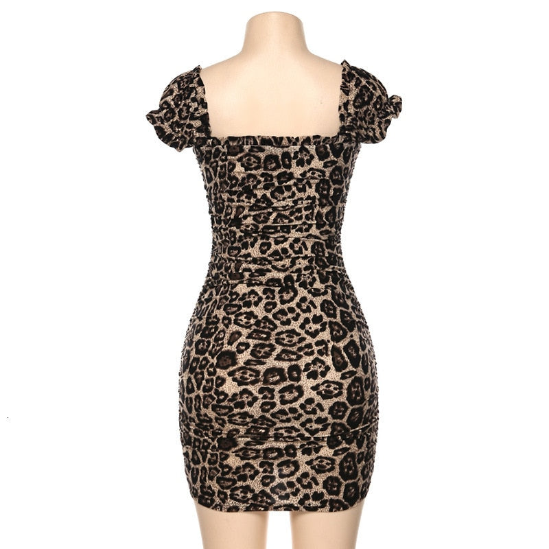 Women's Summer Casual Leopard Mini Sheath V-Neck Dress