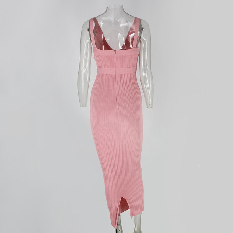 Women's Summer Casual Polyester Sheath Long V-Neck Dress