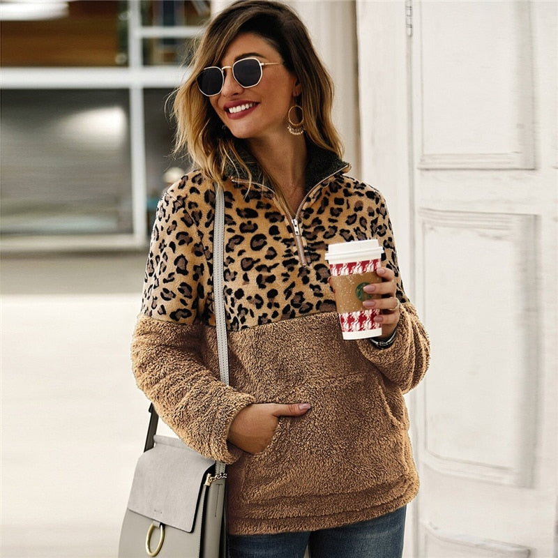 Women's Autumn/Winter Casual Rayon Leopard Sweatshirt