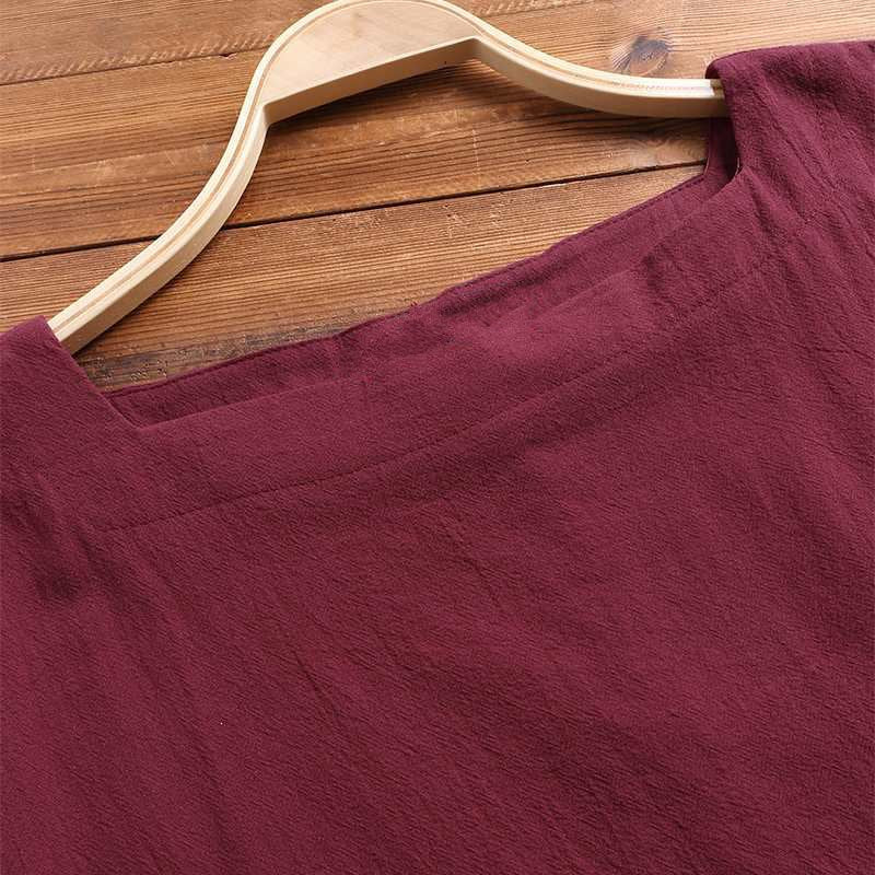 Women's Summer Casual Linen O-Neck Loose Blouse With Pockets