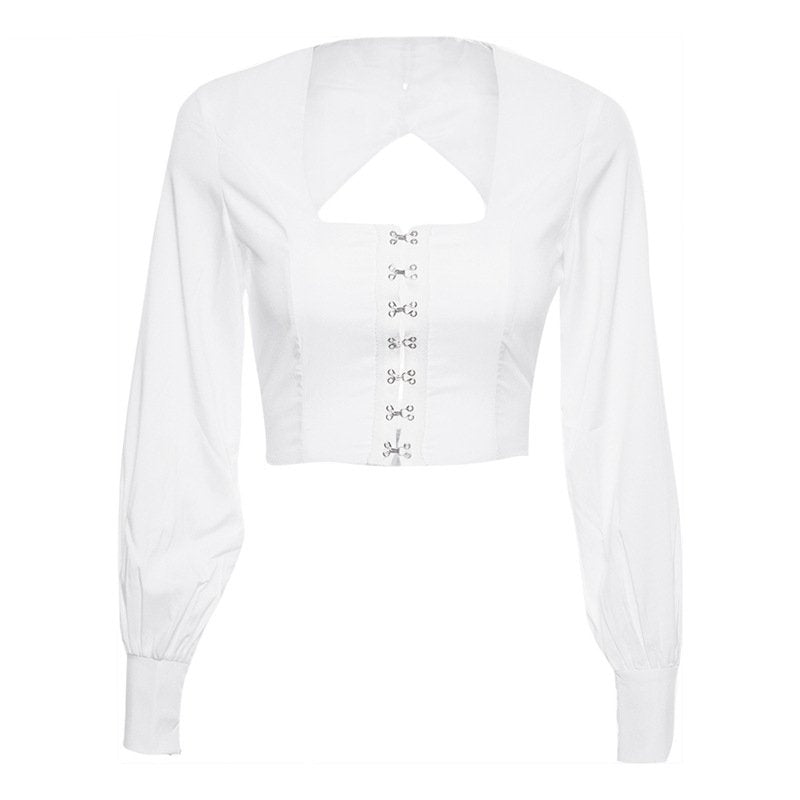 Women's Summer Long Sleeve Blouse With Square Neck
