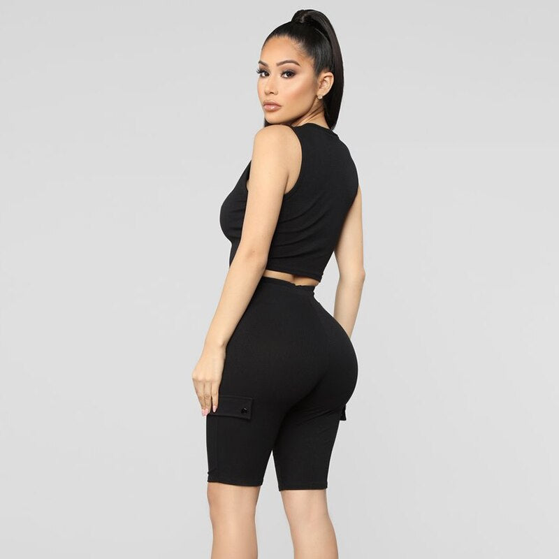 Women's Summer Casual Elastic Bodycon Sleeveless Two-Piece Suit
