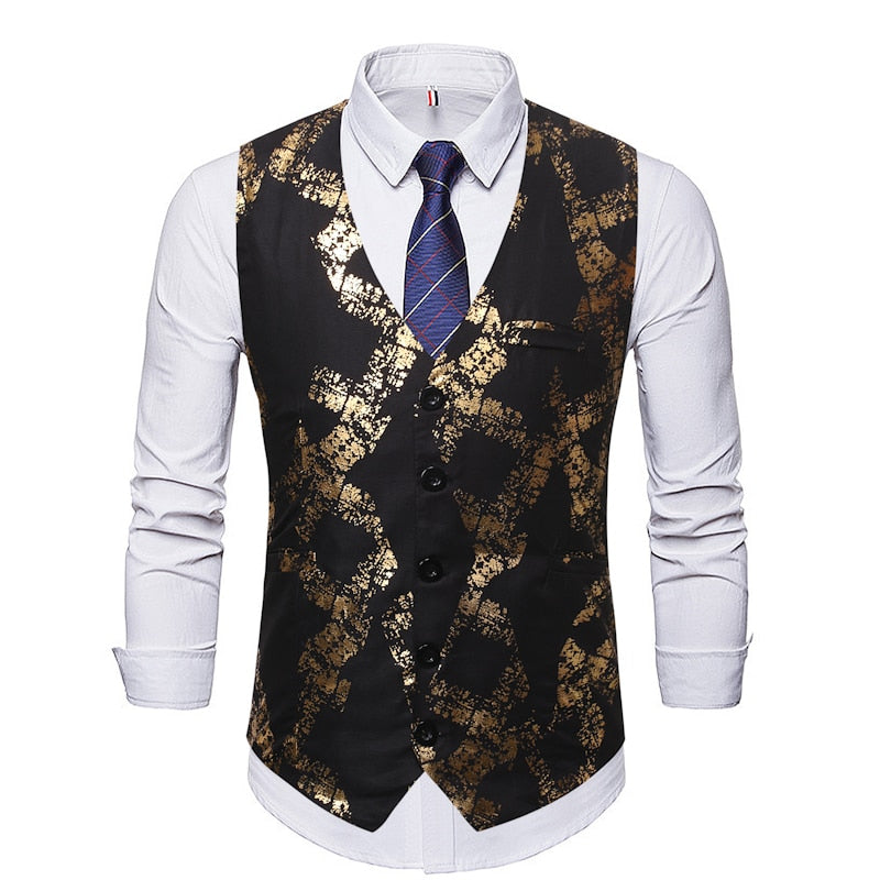 Men's Casual Single Breasted Vest With Print