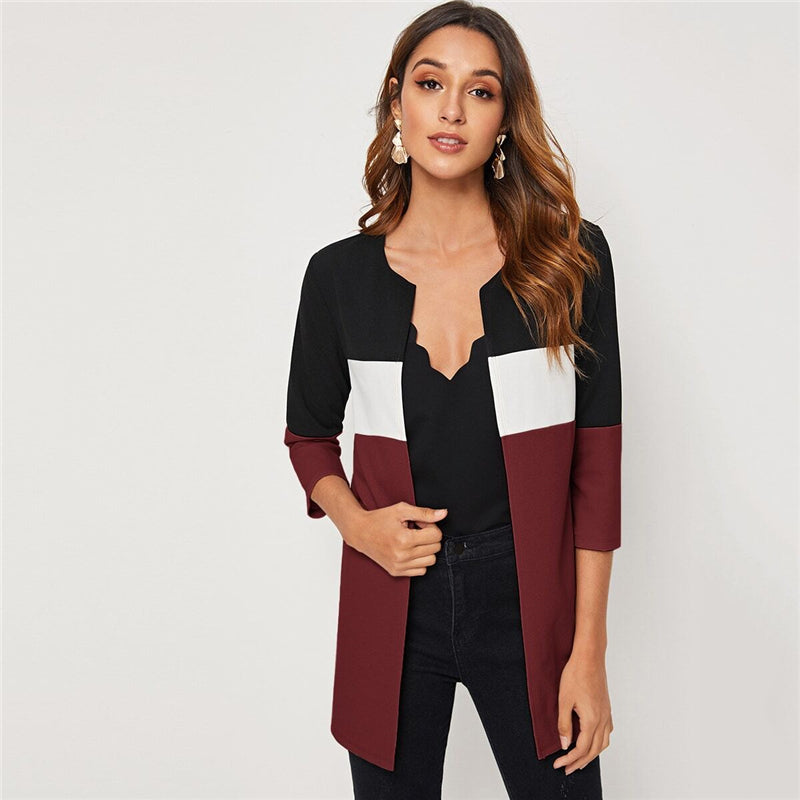 Women's Spring Casual Patchwork Polyester O-Neck Cardigan