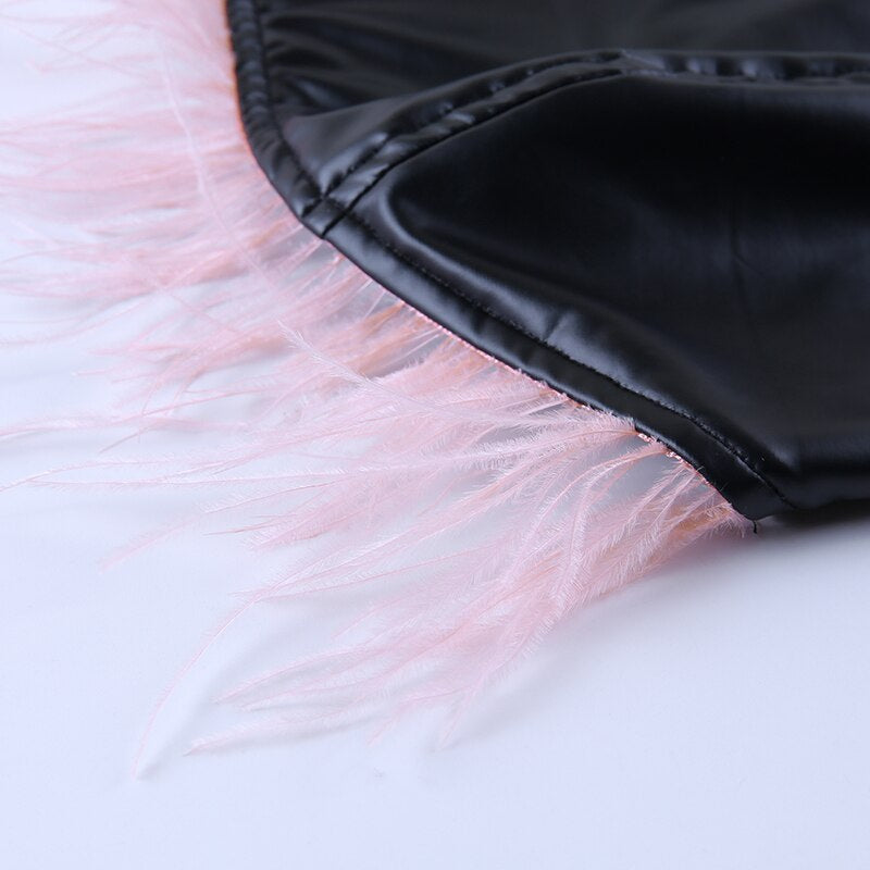 Women's Summer Slim PU Leather Tube Top With Feathers