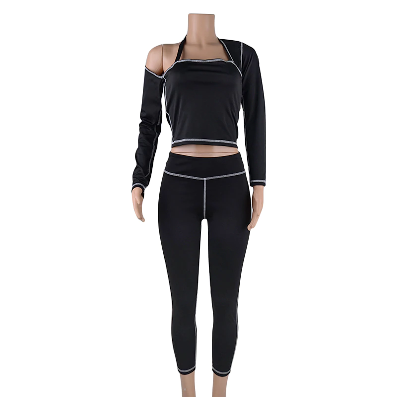 Women's Casual Spandex Long-Sleeved Two-Piece Fitness Set | Top And Leggings