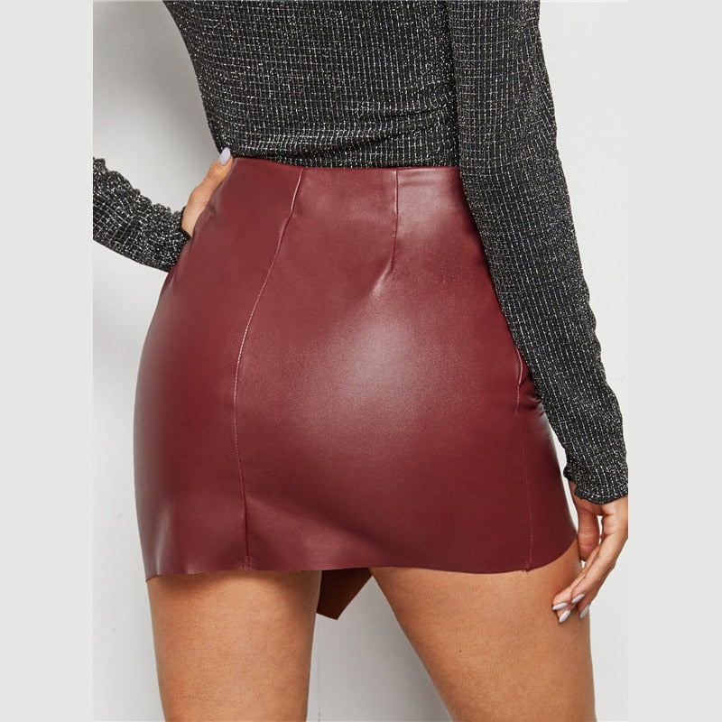 Women's Faux Leather Asymmetrical High-Waist Short Skirt