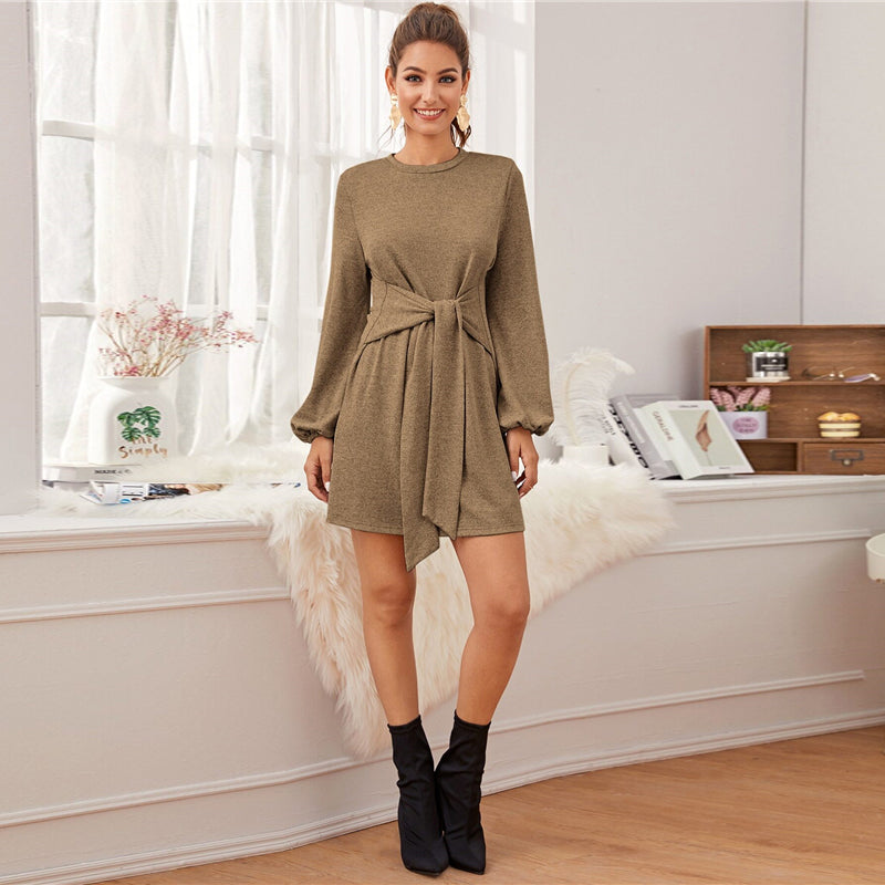 Women's Spring/Autumn Casual O-Neck Short Dress