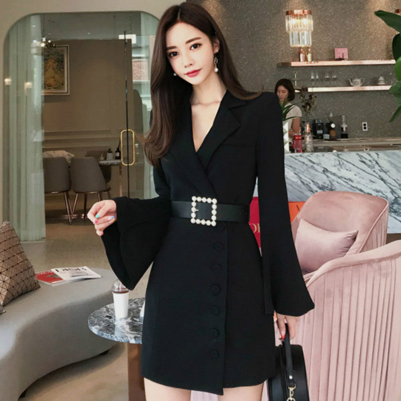 Women's Spring/Autumn Long-Sleeved Belted Dress With Sashes