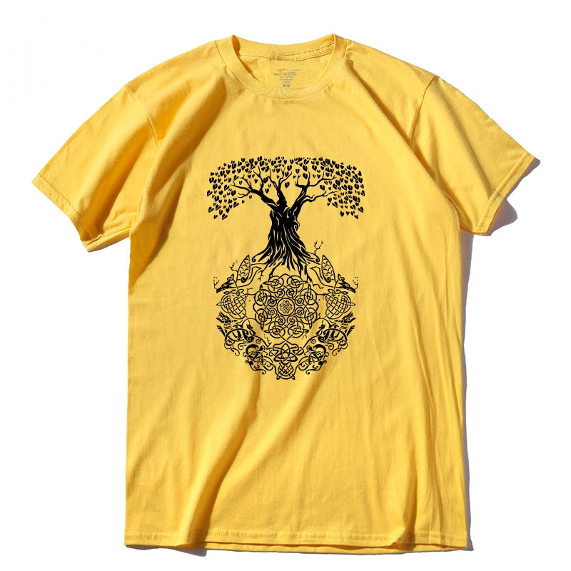 Men's Summer Casual Cotton T-Shirt With Printed Tree