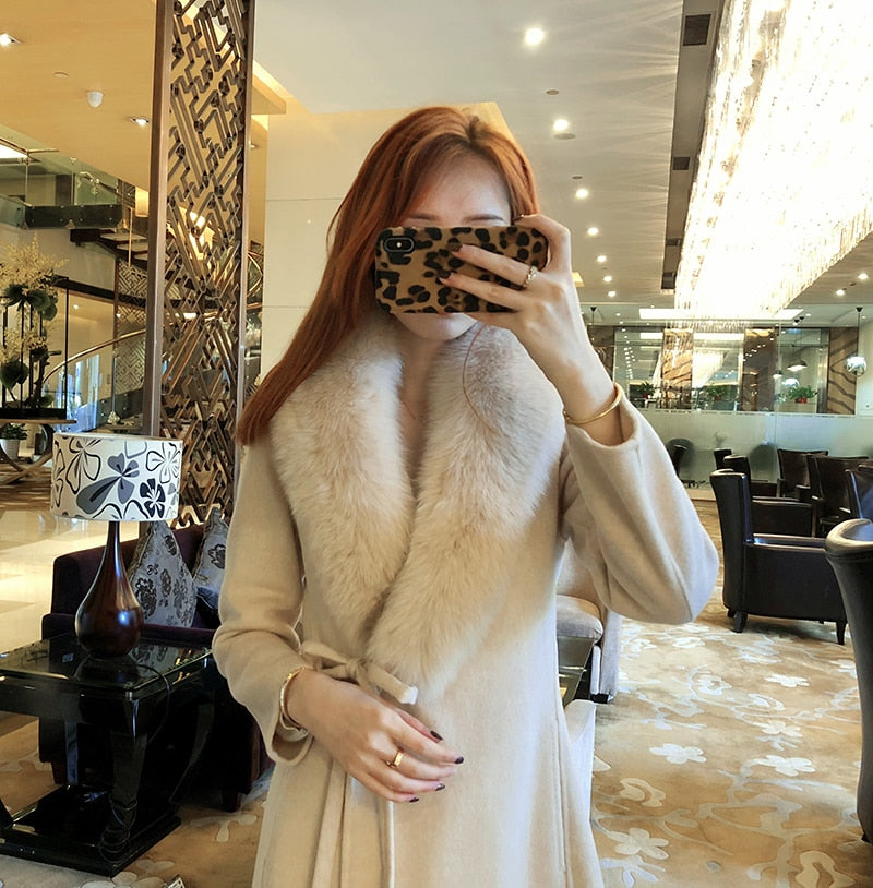 Women's Winter Casual Slim Long Trench With Fox Fur