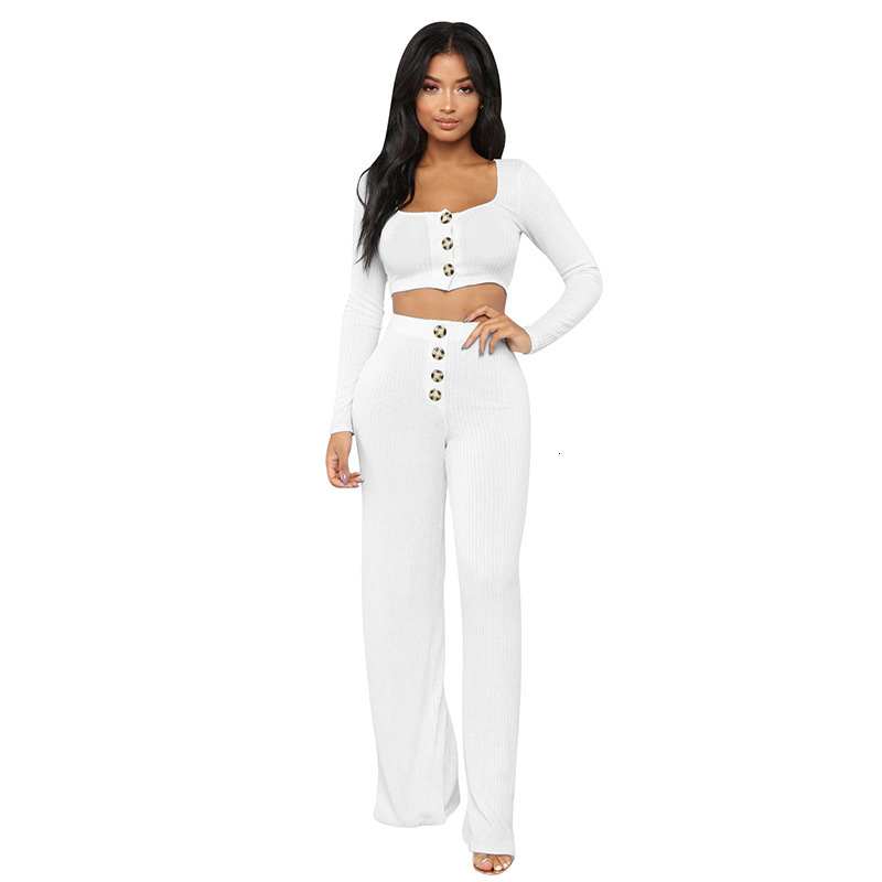 Women's Autumn Casual Polyester Two-Piece Jumpsuit With Buttons