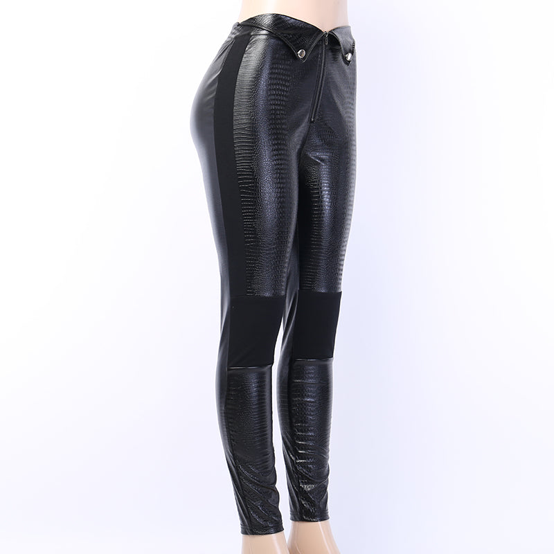 Women's Autumn Casual Faux Leather Pants With High Waist