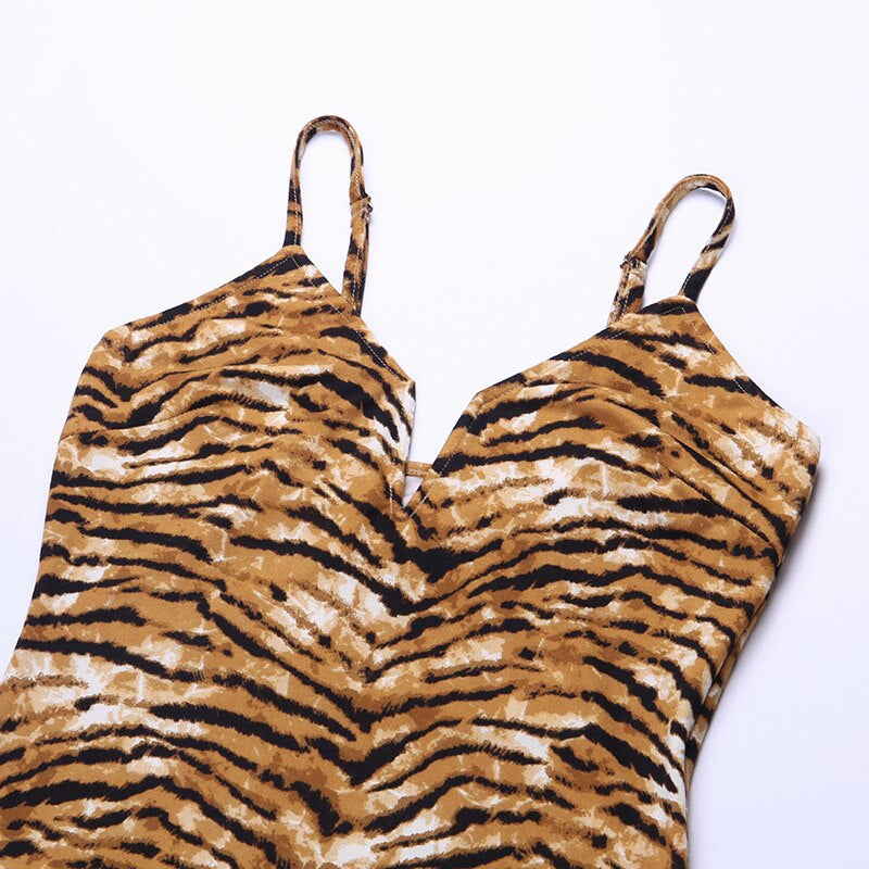 Women's Summer Sleeveless Bodycon Mini Dress With Tiger Print