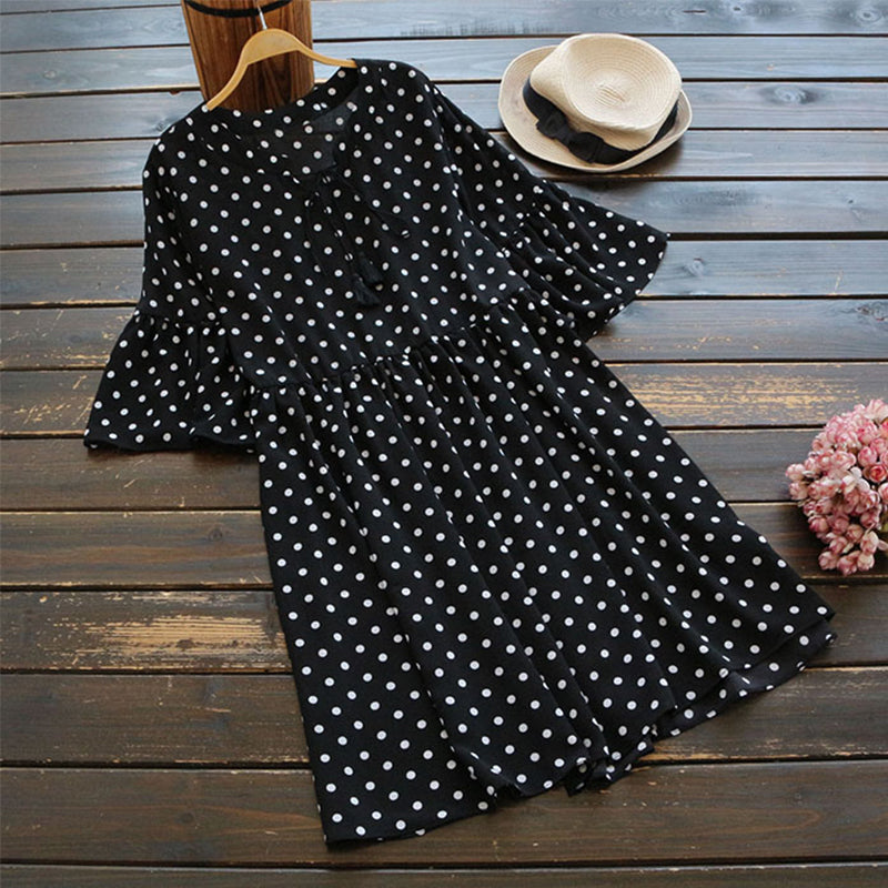 Women's Summer Casual Polyester O-Neck Loose Short Dress
