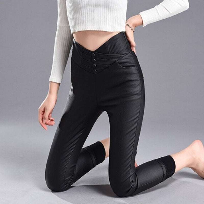 Women's Casual Leather High-Waist Skinny Leggings