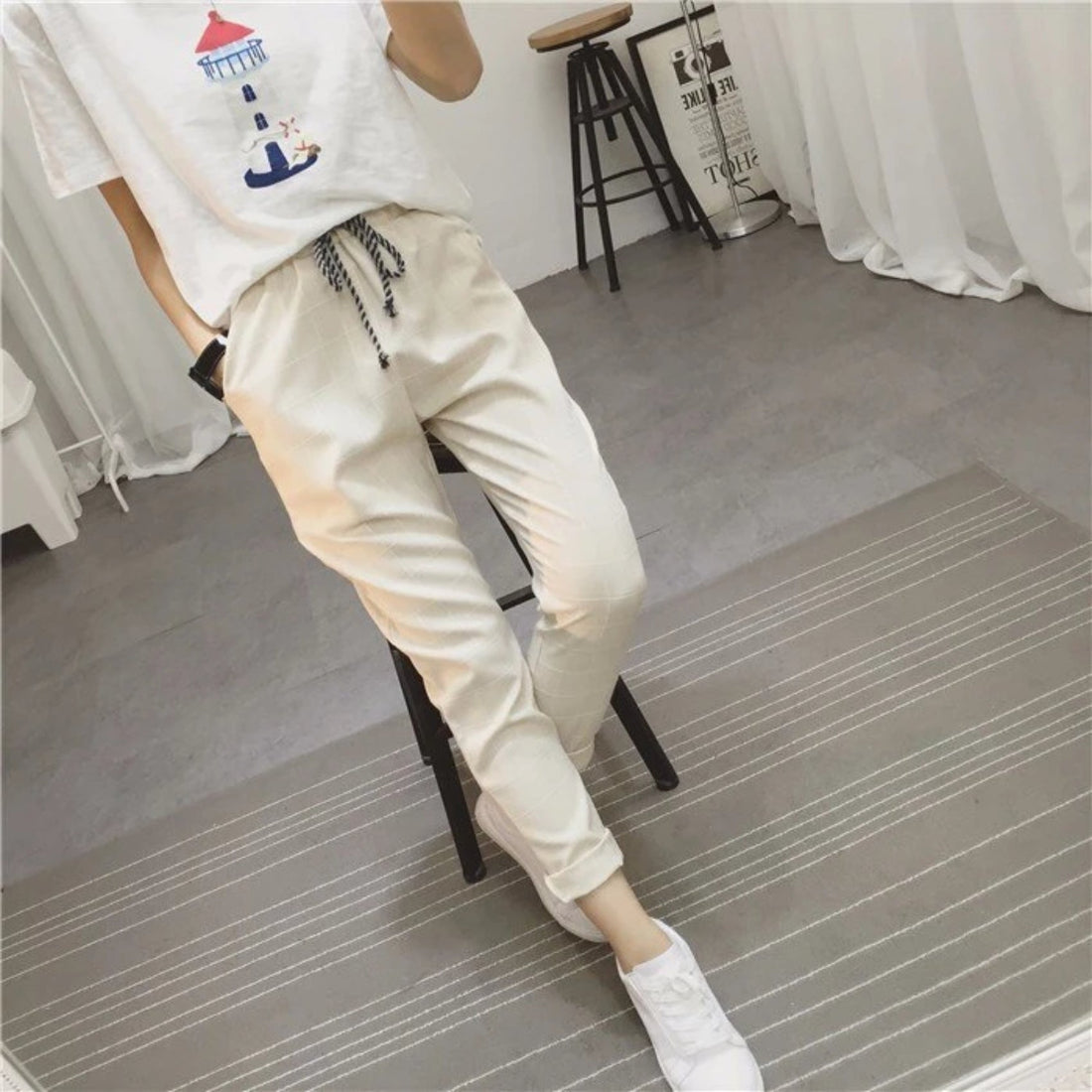 Women's Summer/Spring Casual Loose Cotton Plaid Pants