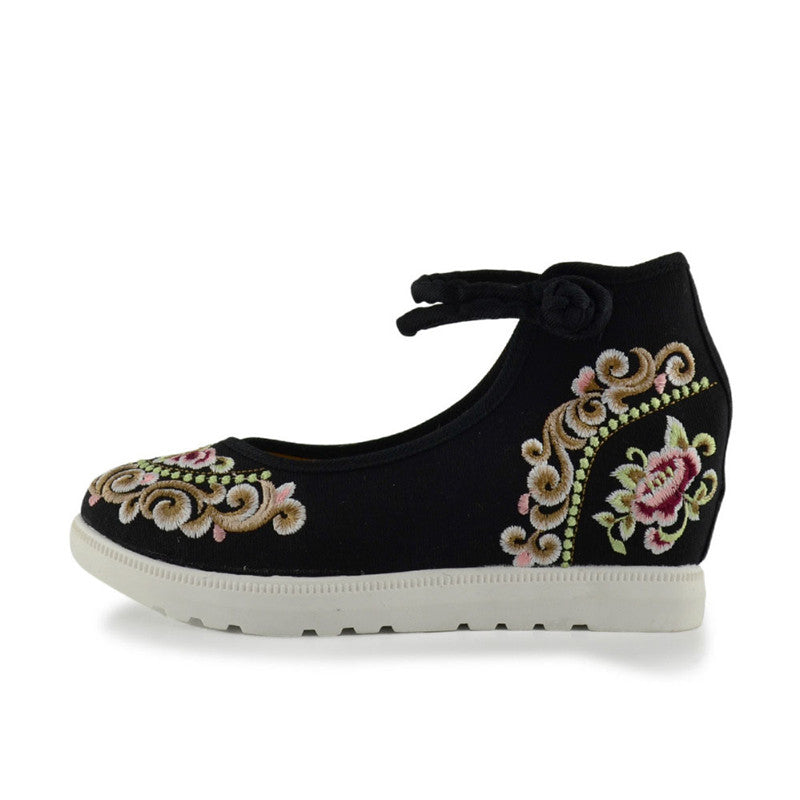 Women's Spring/Autumn Ankle Strap Denim Embroidered Flats