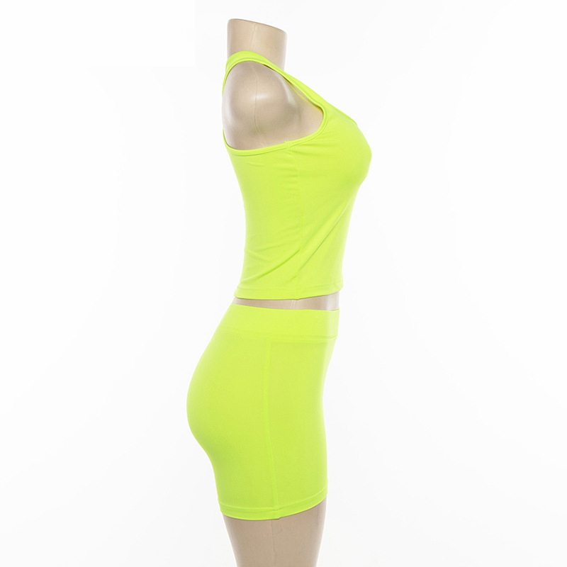 Women's Summer Casual Neon O-Neck Two-Piece Fitness Set