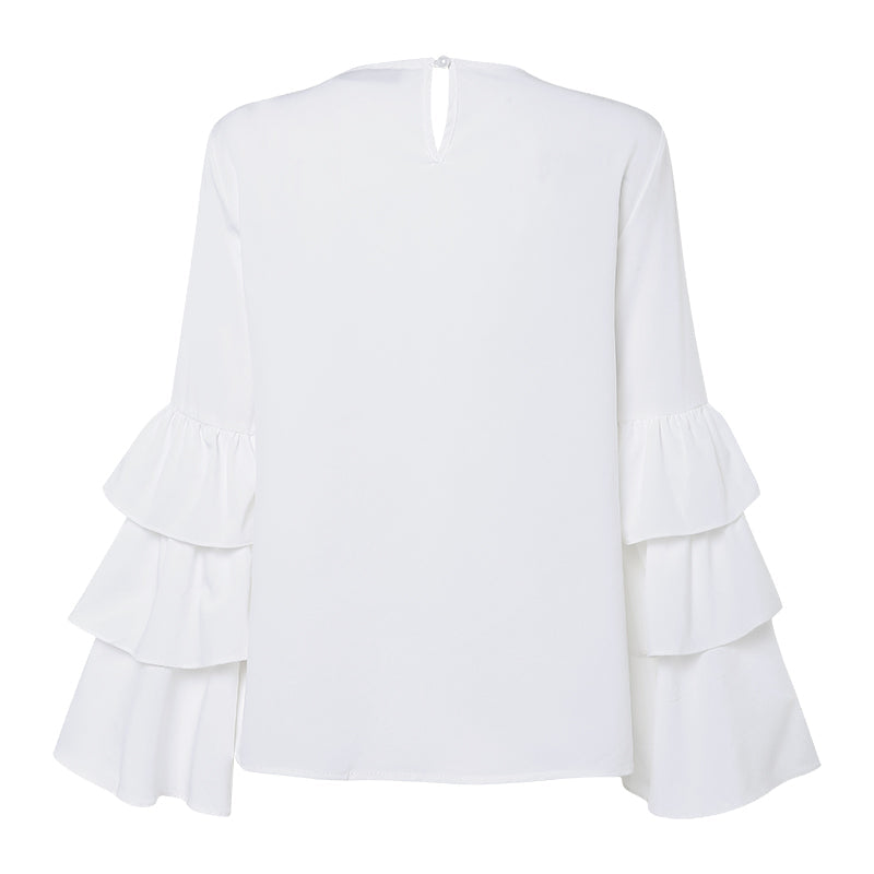 Women's Spring Casual Spandex O-Neck Blouse With Ruffles