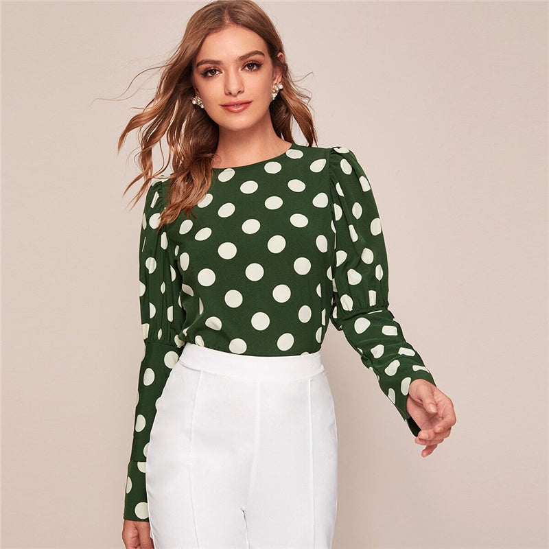Women's Summer Polyester O-Neck Long-Sleeved Blouse With Print