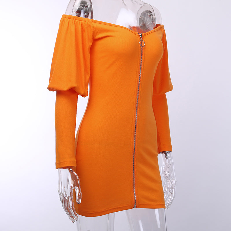 Women's Off Shoulder Zipper Bodycon Mini Dress