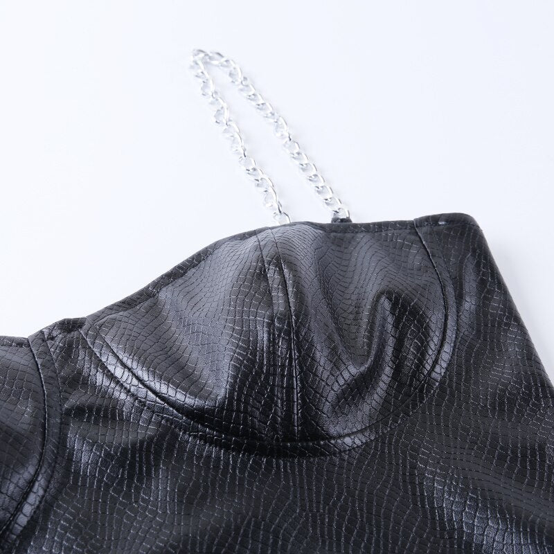 Women's Summer Sleeveless Slim PU Leather Crop Top