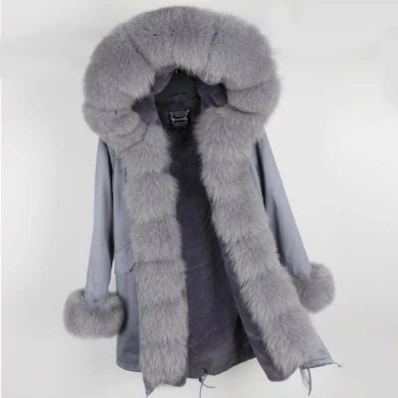 Women's Winter Casual Polyester Hooded Parka With Raccoon Fur