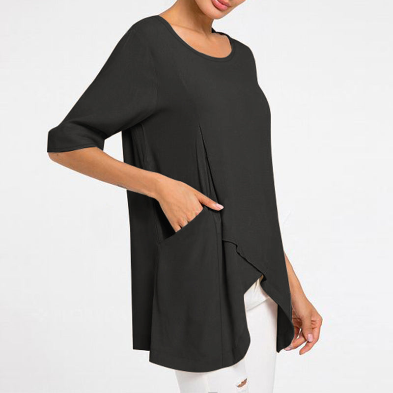 Women's Summer Casual Cotton Loose Blouse With Pockets