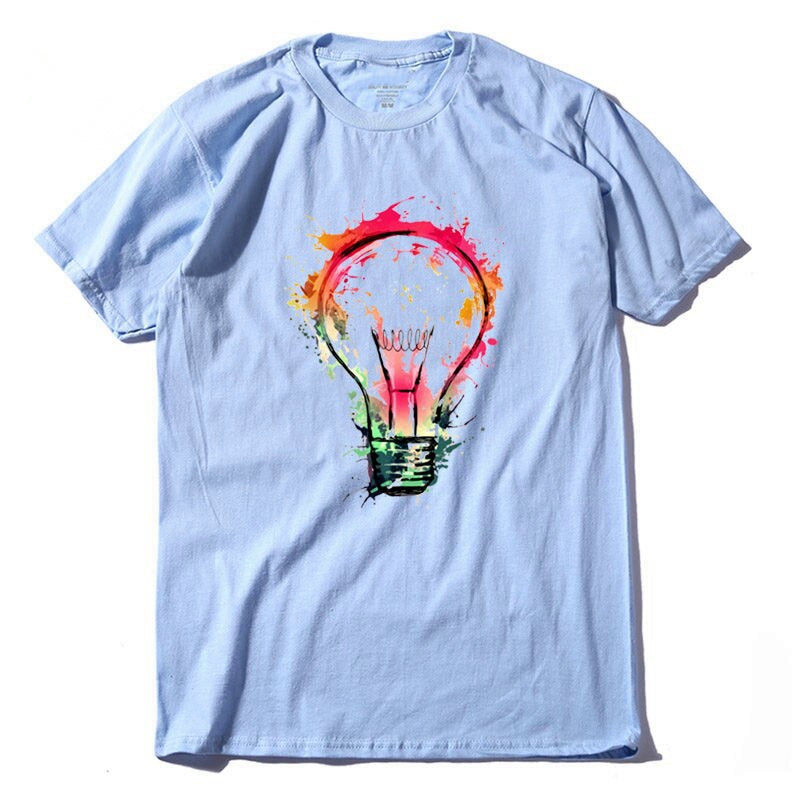 Men's Summer Casual Cotton T-Shirt With Printed Light Bulb