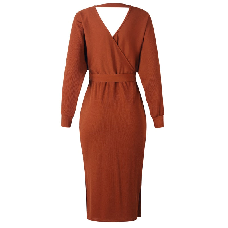 Women's Autumn/Winter Casual Sweater Knitted V-Neck Dress