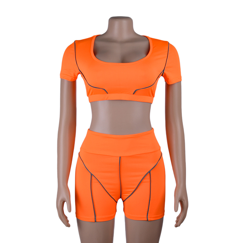 Women's Casual O-Neck Reflective Two-Piece Fitness Set